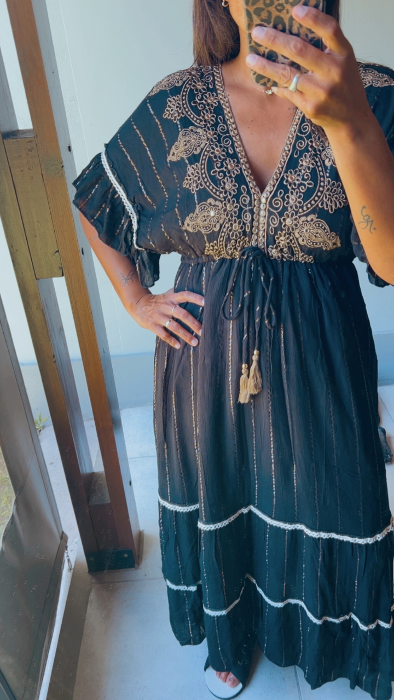 Vestido HINDU mangas cortas y frunce